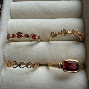 Bundle of 4 925 Gold and Red Gemstone Size 8 Ring Set